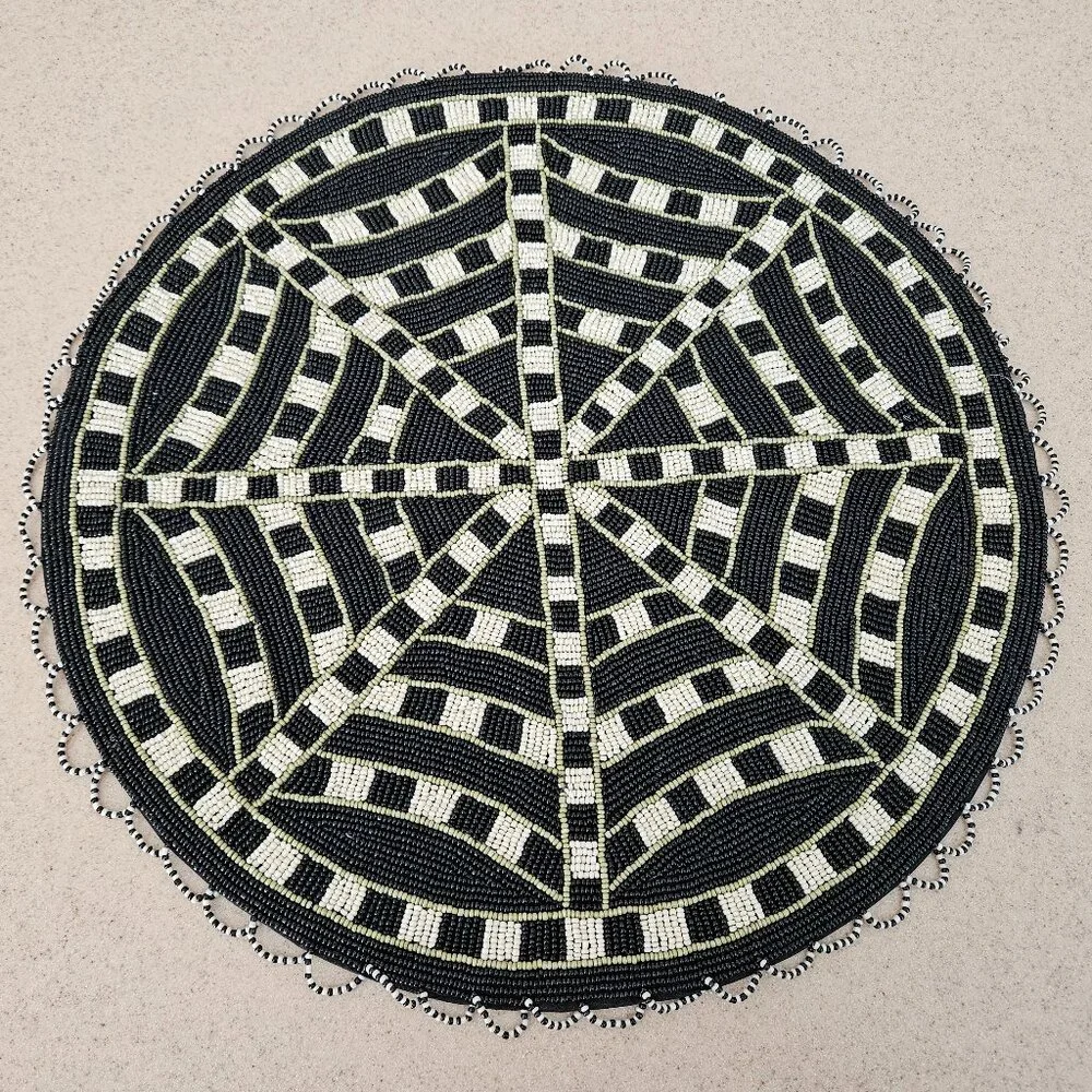RARE MACKENZIE CHILDS SPIDER WEB COURTLY CHECK HALLOWEEN FALL PLACEMAT CHARGER